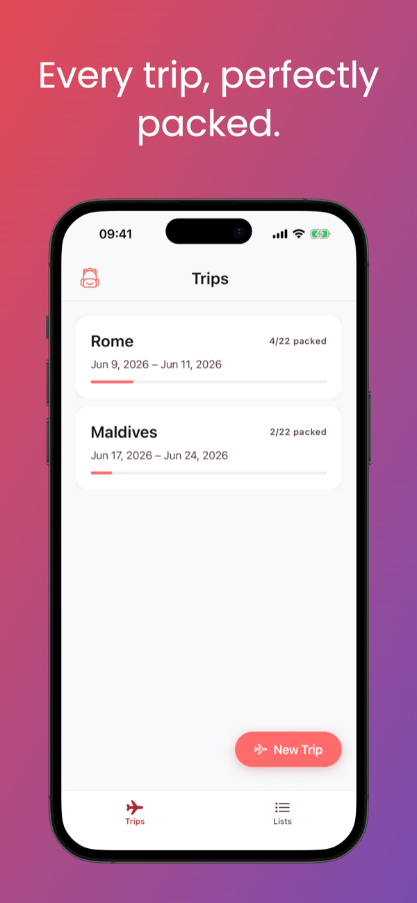 Trip list — Every trip, perfectly packed.